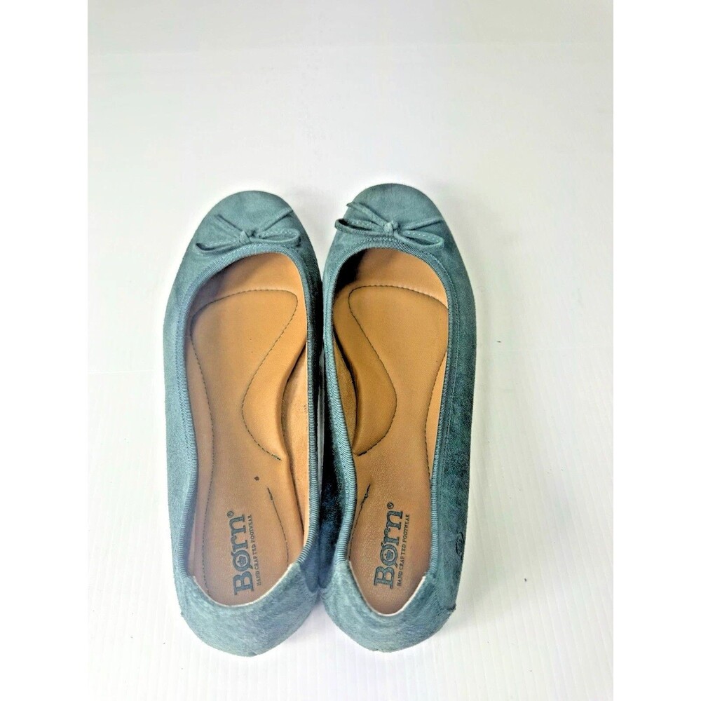 Born Womenโs Green Suede Leather Ballet Flats Bow Comfort Shoes Size 9M